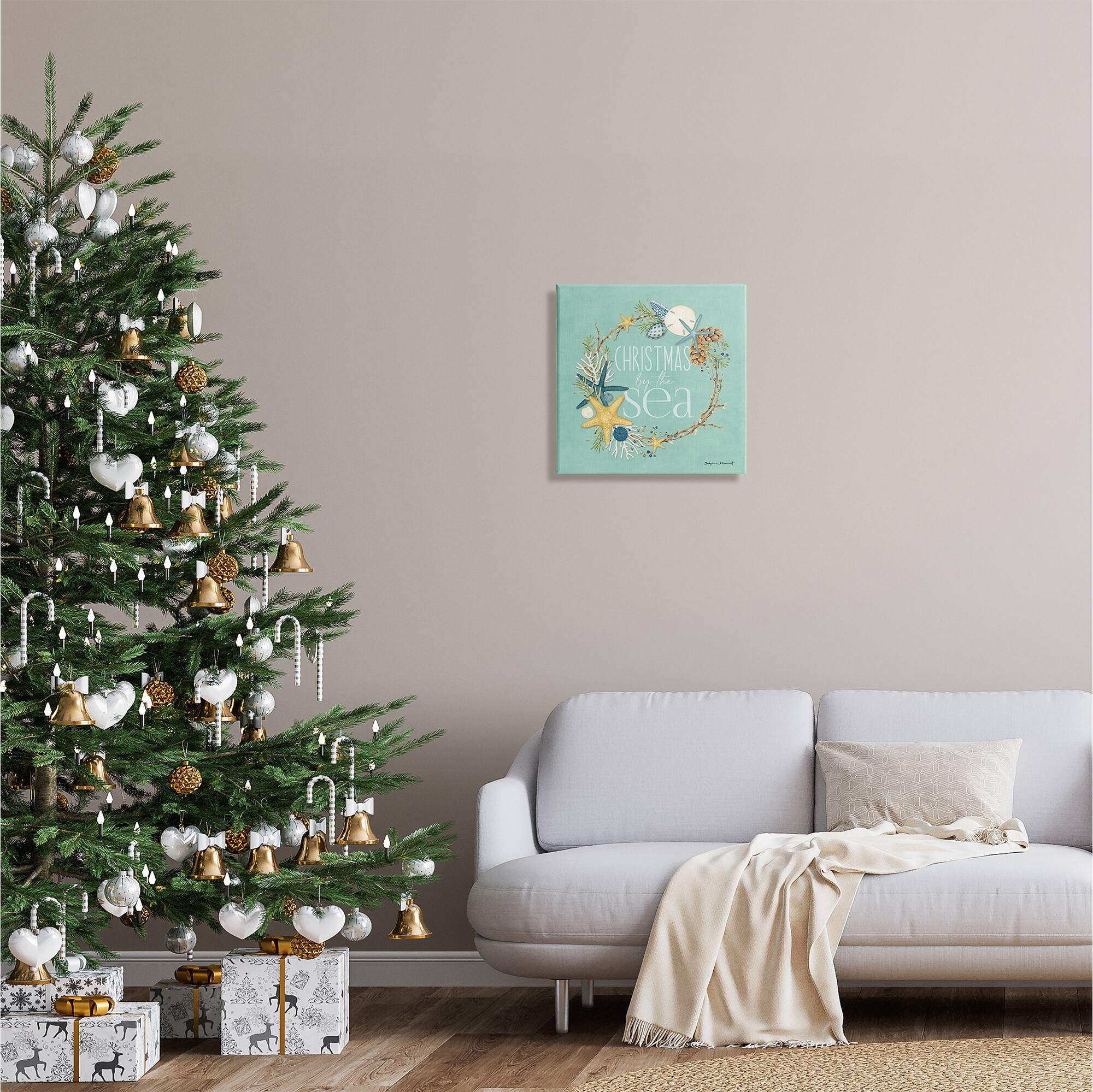 17" x 17" Stupell Industries Christmas By The Sea Wreath Canvas Wall Art